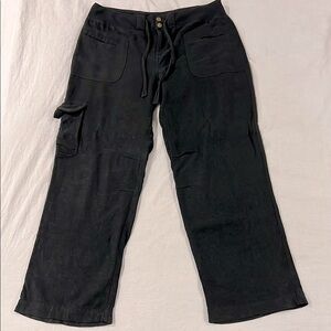 SOFT SURROUNDINGS Women’s LARGE Black Linen Blend Cargo Pants Elastic Drawstring
